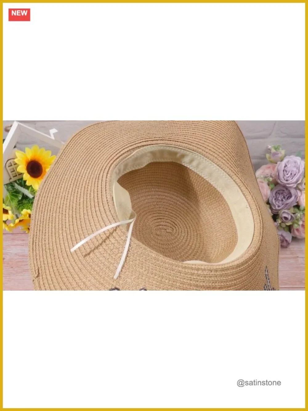 6 Pack Straw Sun Hats: Embroidered, Foldable, Large Brim, Adjustable, for Beach